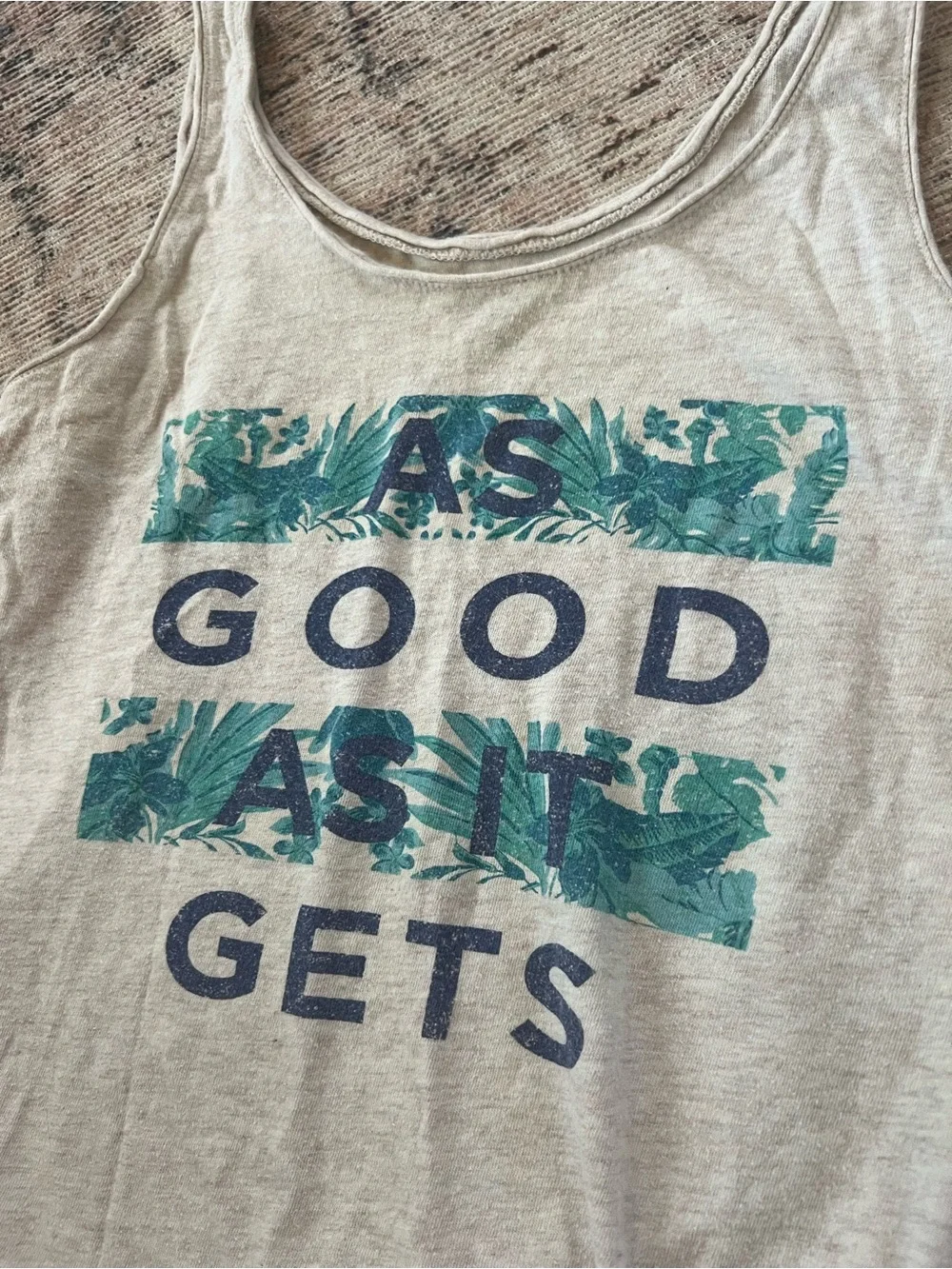 Old Navy Cream Graphic Tank with Teal & Navy Print